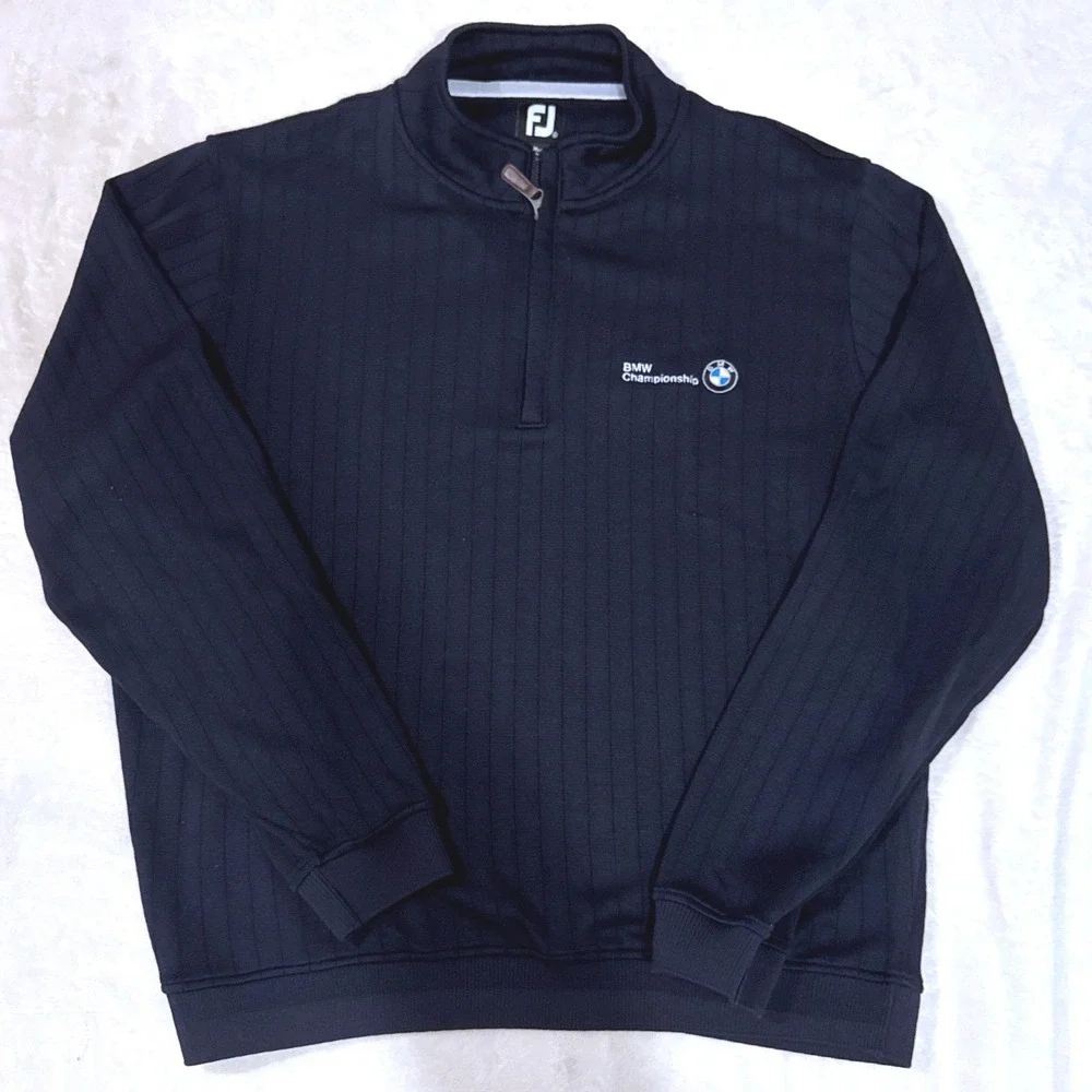 FootJoy Mens 1/4 Zip Pullover XL Black BMW Championship Ribbed Golf Sweater